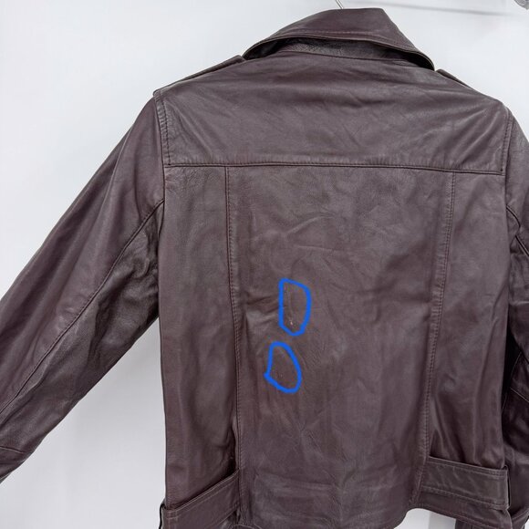 Quince Women's Port Leather Motorcycle Jacket sz M Medium Sheep Leather Belted - Picture 10 of 11